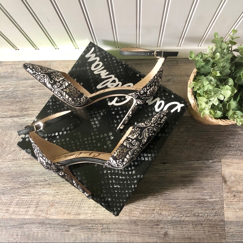 Sam Edelman | Harlow Black Gold Tapestry Heels